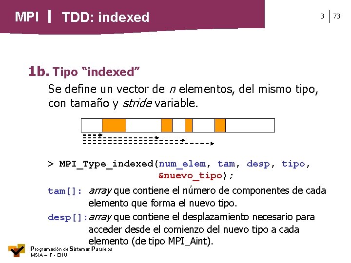 MPI TDD: indexed 3 1 b. Tipo “indexed” Se define un vector de n