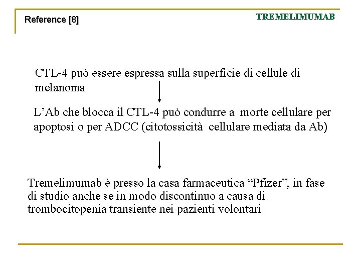 Reference [8] TREMELIMUMAB CTL-4 può essere espressa sulla superficie di cellule di melanoma L’Ab