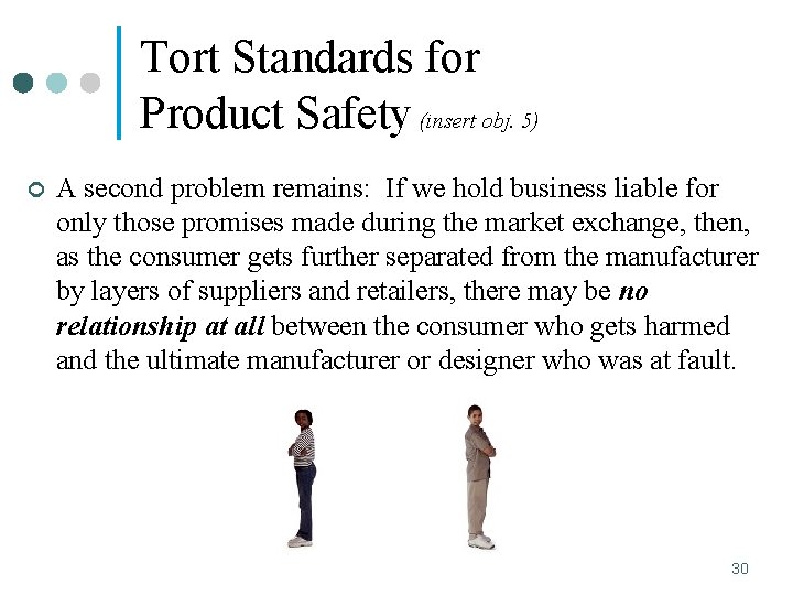 Tort Standards for Product Safety (insert obj. 5) ¢ A second problem remains: If