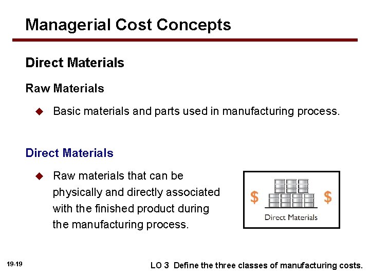 Managerial Cost Concepts Direct Materials Raw Materials u Basic materials and parts used in