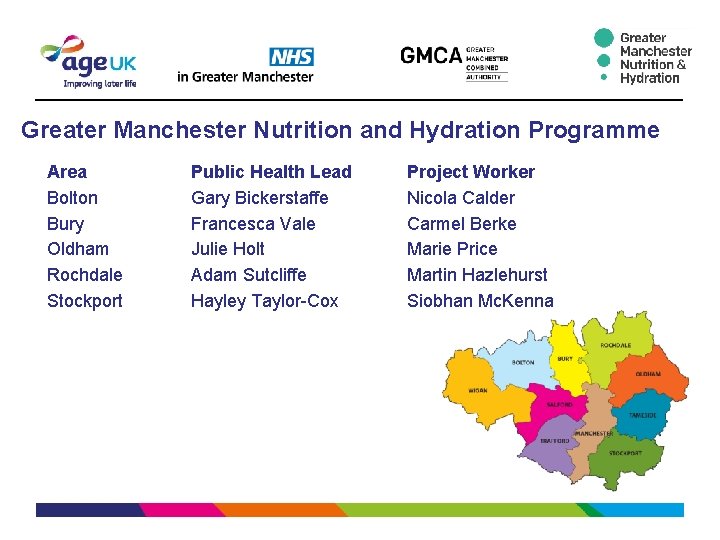 Greater Manchester Nutrition and Hydration Programme Area Bolton Bury Oldham Rochdale Stockport Public Health