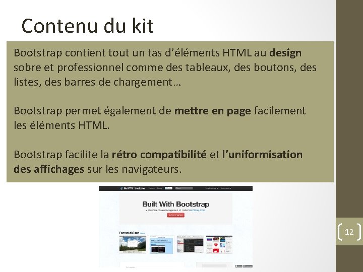 Contenu du kit Bootstrap contient tout un tas d’éléments HTML au design sobre et