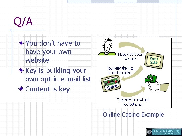 Q/A You don’t have to have your own website Key is building your own