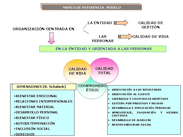 MARCO DE REFERENCIA. MODELO LA ENTIDAD CALIDAD DE GESTIÓN ORGANIZACIÓN CENTRADA EN LAS PERSONAS