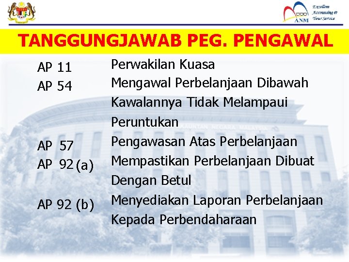 TANGGUNGJAWAB PEG. PENGAWAL AP 11 AP 54 AP 57 AP 92 (a) AP 92