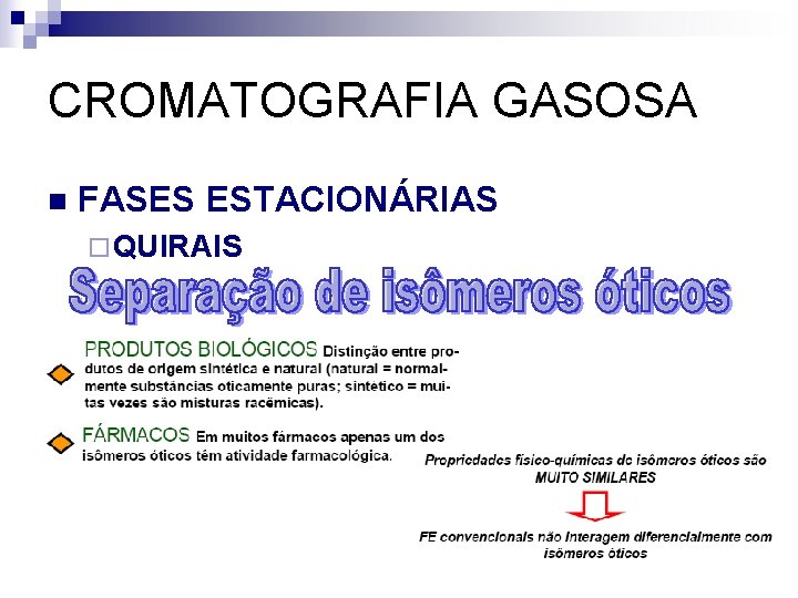 CROMATOGRAFIA GASOSA n FASES ESTACIONÁRIAS ¨ QUIRAIS 