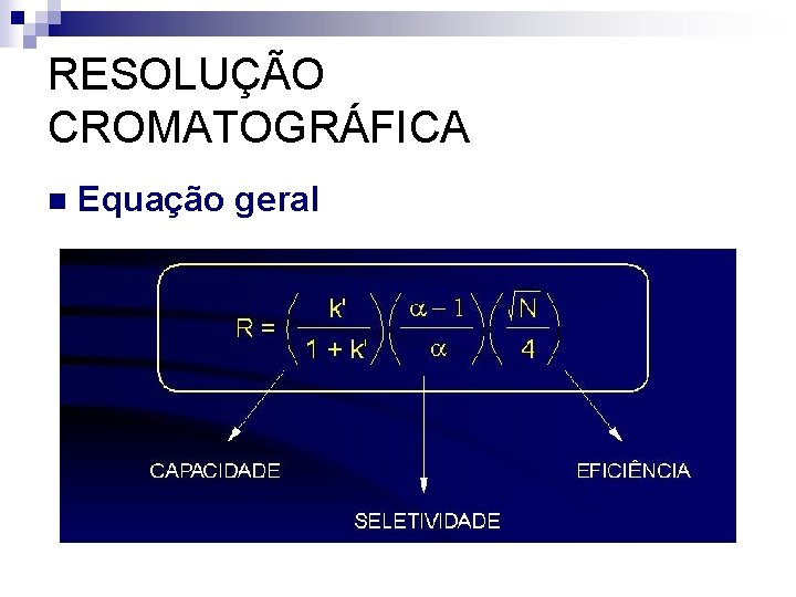 RESOLUÇÃO CROMATOGRÁFICA n Equação geral 