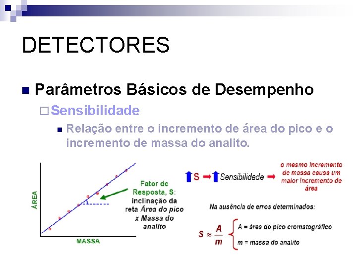 DETECTORES n Parâmetros Básicos de Desempenho ¨ Sensibilidade n Relação entre o incremento de