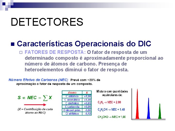 DETECTORES n Características Operacionais do DIC ¨ FATORES DE RESPOSTA: O fator de resposta