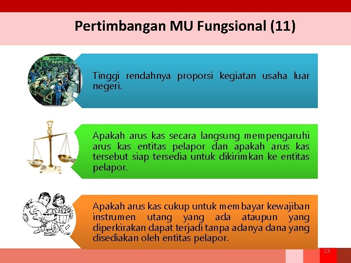 Pertimbangan MU Fungsional (11) Tinggi rendahnya proporsi kegiatan usaha luar negeri. Apakah arus kas