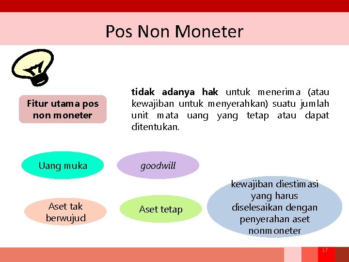 Pos Non Moneter Fitur utama pos non moneter Uang muka Aset tak berwujud tidak