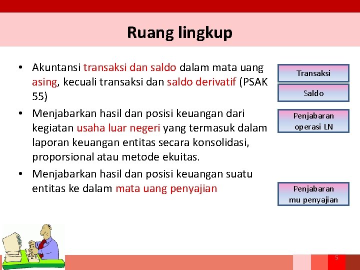 Ruang lingkup • Akuntansi transaksi dan saldo dalam mata uang asing, kecuali transaksi dan