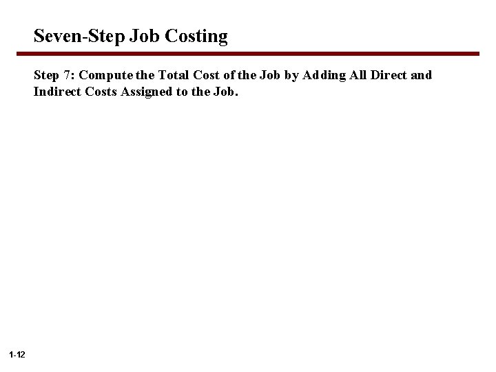 Seven-Step Job Costing Step 7: Compute the Total Cost of the Job by Adding