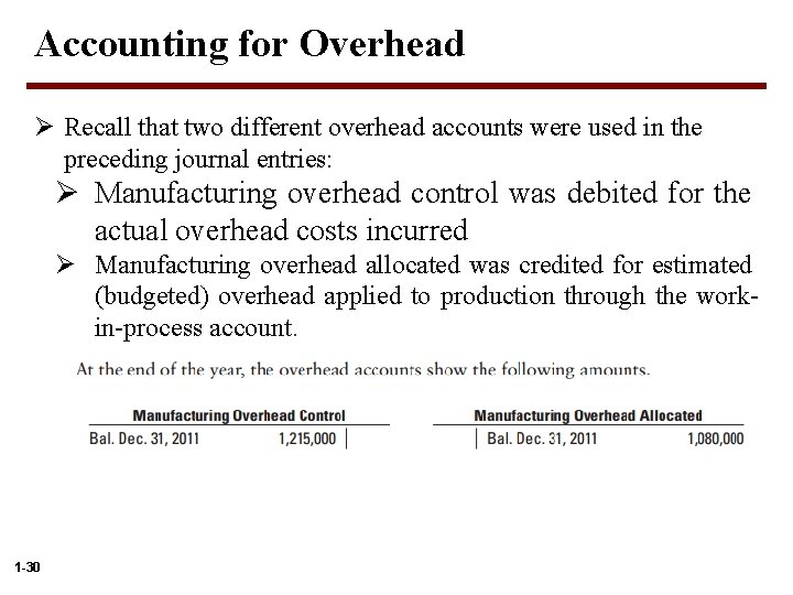 Accounting for Overhead Ø Recall that two different overhead accounts were used in the