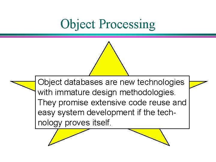 Object Processing Object databases are new technologies with immature design methodologies. They promise extensive Object Processing Object databases are new technologies with immature design methodologies. They promise extensive