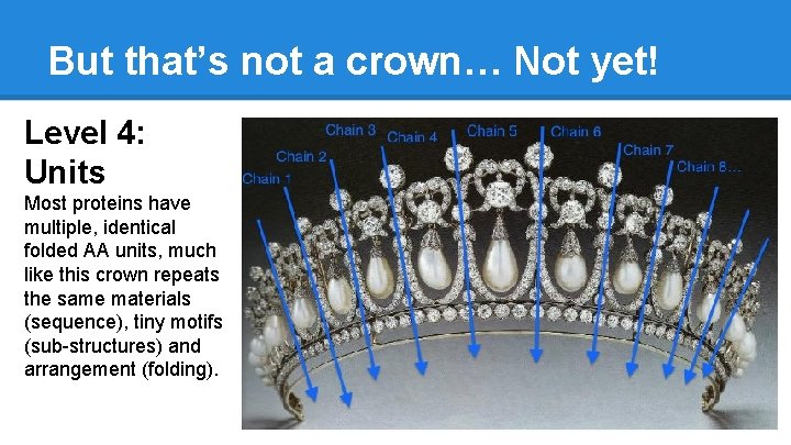 But that’s not a crown… Not yet! Level 4: Units Most proteins have multiple,
