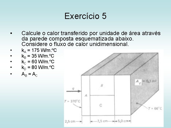 Exercício 5 • Calcule o calor transferido por unidade de área através da parede