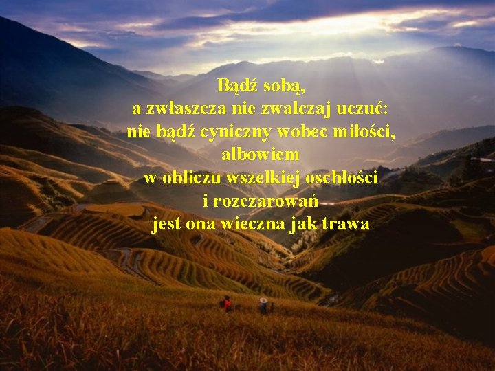 Bądź sobą, a zwłaszcza nie zwalczaj uczuć: nie bądź cyniczny wobec miłości, albowiem w