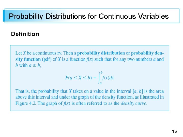 Probability Distributions for Continuous Variables Definition 13 