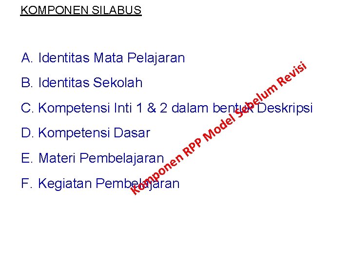 KOMPONEN SILABUS A. Identitas Mata Pelajaran B. Identitas Sekolah Re m i s i