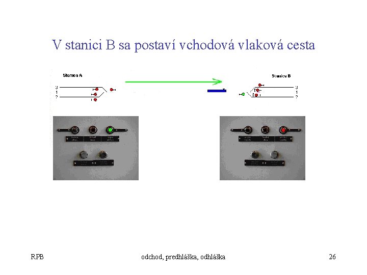 V stanici B sa postaví vchodová vlaková cesta RPB odchod, predhláška, odhláška 26 