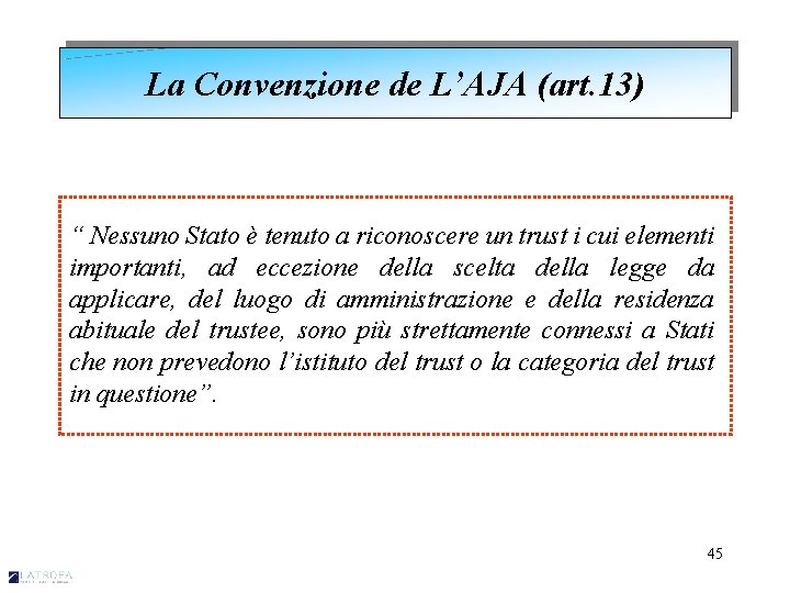 La Convenzione de L’AJA (art. 13) “ Nessuno Stato è tenuto a riconoscere un