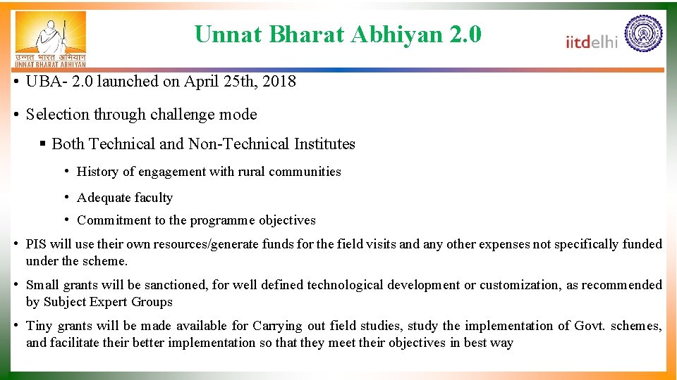 Unnat Bharat Abhiyan 2. 0 • UBA- 2. 0 launched on April 25 th,