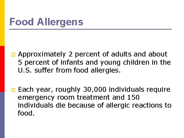 Food Allergens p Approximately 2 percent of adults and about 5 percent of infants