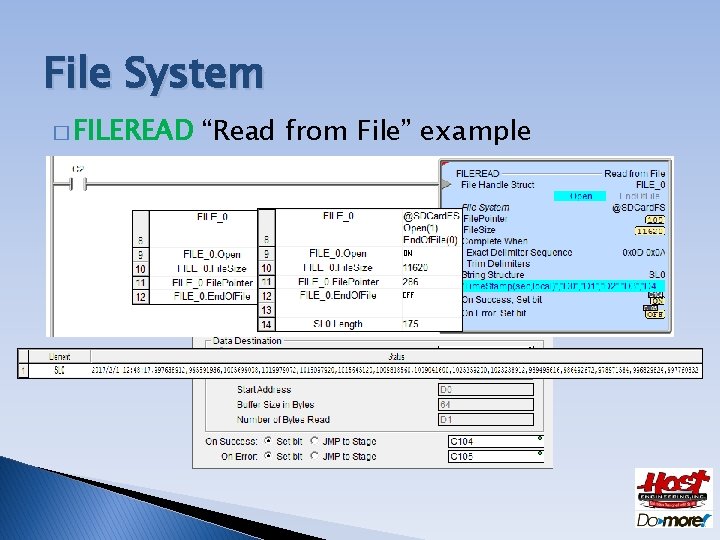 File System � FILEREAD “Read from File” example 