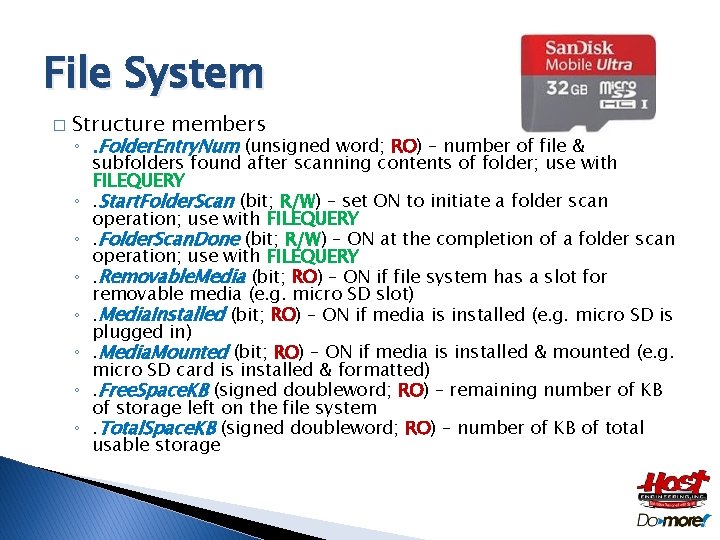 File System � Structure members ◦. Folder. Entry. Num (unsigned word; RO) – number