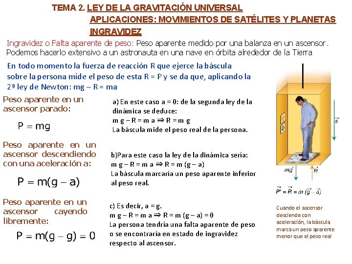 TEMA 2. LEY DE LA GRAVITACIÓN UNIVERSAL APLICACIONES: MOVIMIENTOS DE SATÉLITES Y PLANETAS INGRAVIDEZ