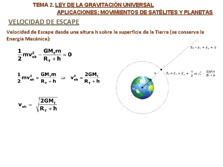 TEMA 2. LEY DE LA GRAVITACIÓN UNIVERSAL APLICACIONES: MOVIMIENTOS DE SATÉLITES Y PLANETAS VELOCIDAD