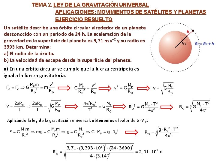 TEMA 2. LEY DE LA GRAVITACIÓN UNIVERSAL APLICACIONES: MOVIMIENTOS DE SATÉLITES Y PLANETAS EJERCICIO
