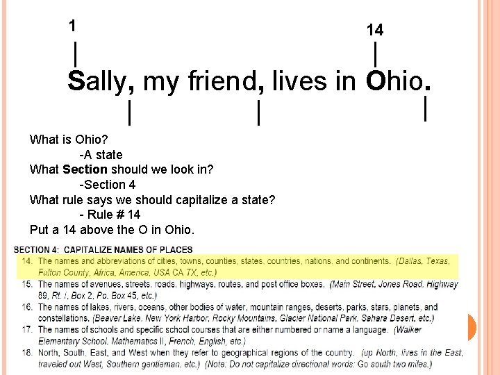 1 14 Sally, my friend, lives in Ohio. What is Ohio? -A state What