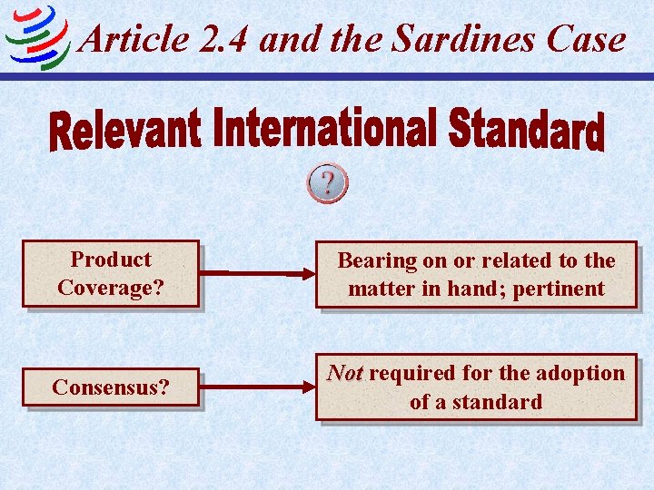 Article 2. 4 and the Sardines Case Product Coverage? Bearing on or related to