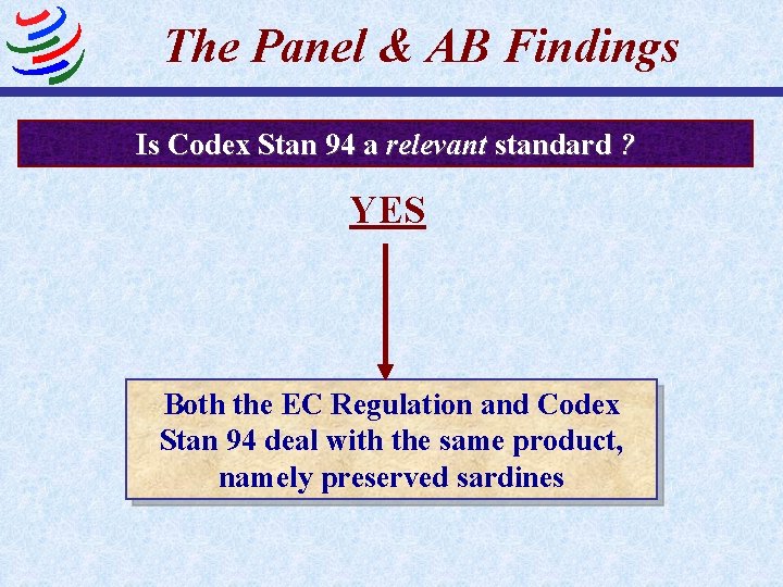 The Panel & AB Findings Is Codex Stan 94 a relevant standard ? YES