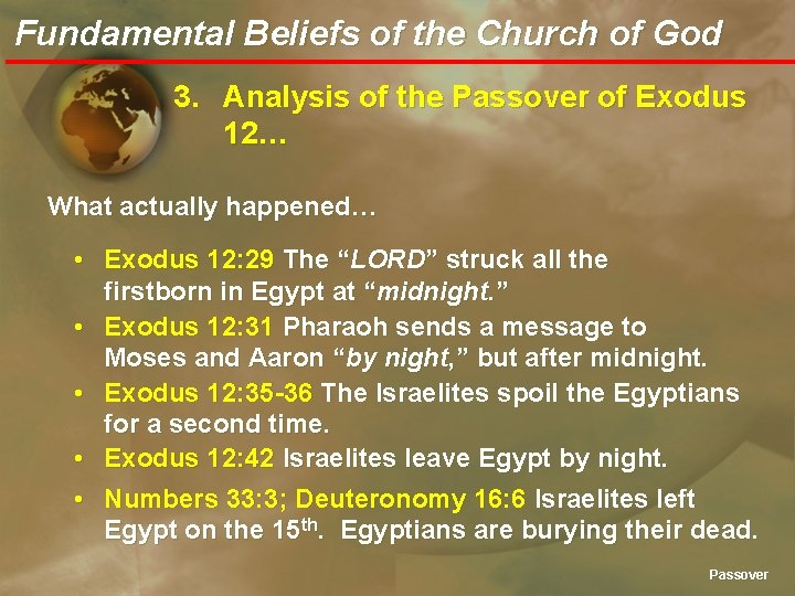 Fundamental Beliefs of the Church of God 3. Analysis of the Passover of Exodus