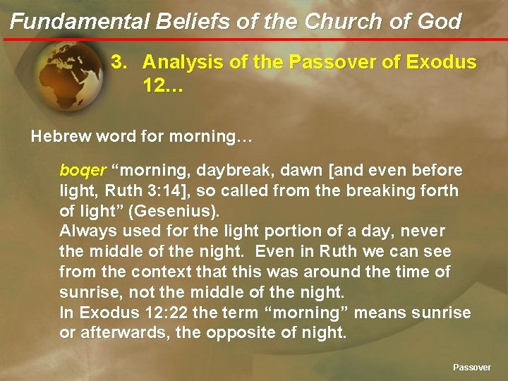 Fundamental Beliefs of the Church of God 3. Analysis of the Passover of Exodus