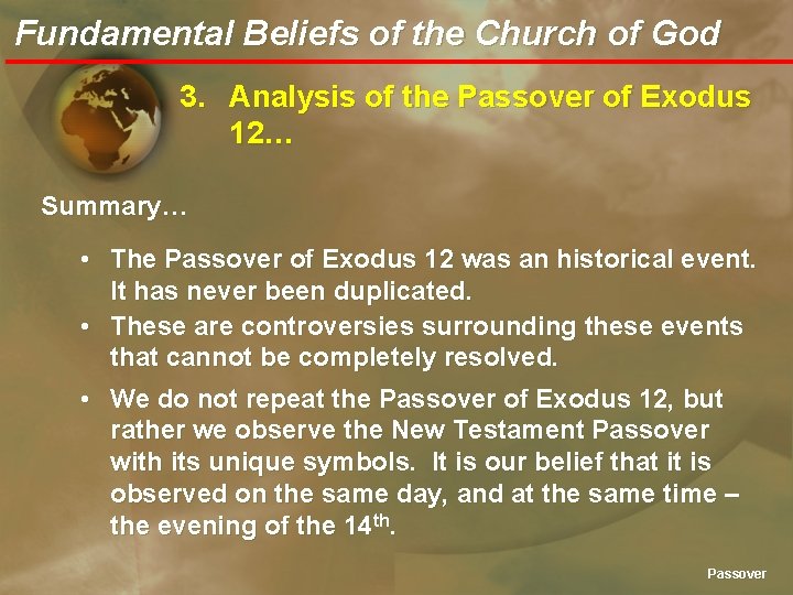 Fundamental Beliefs of the Church of God 3. Analysis of the Passover of Exodus