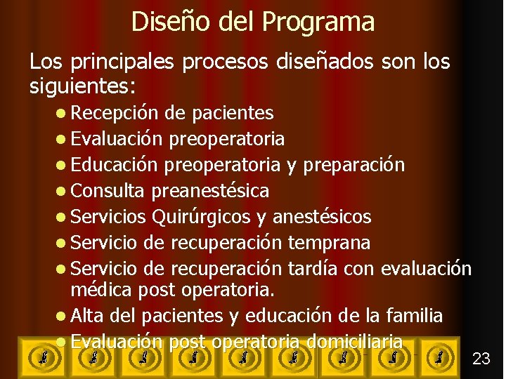 Diseño del Programa Los principales procesos diseñados son los siguientes: l Recepción de pacientes