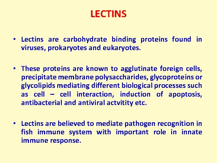 LECTINS • Lectins are carbohydrate binding proteins found in viruses, prokaryotes and eukaryotes. •