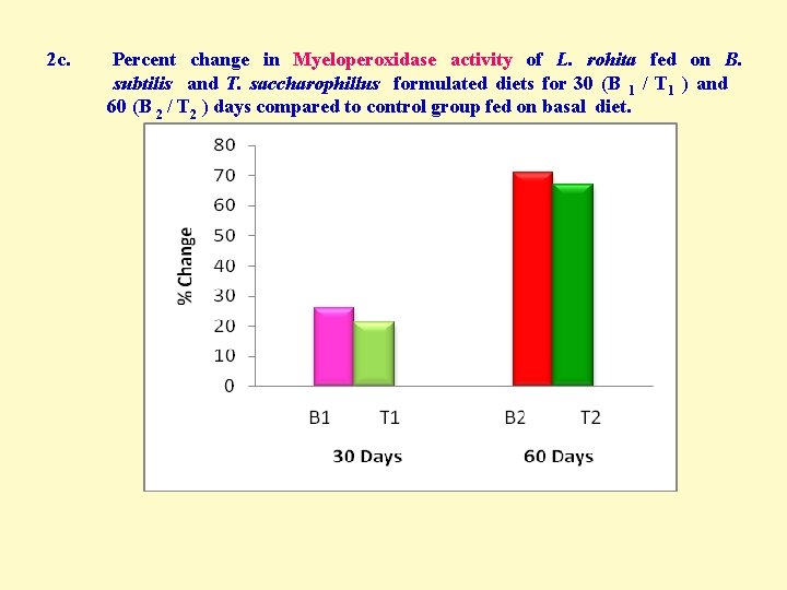 2 c. Percent change in Myeloperoxidase activity of L. rohita fed on B. subtilis