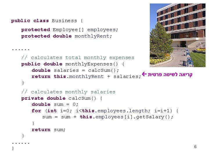 public class Business { protected Employee[] employees; protected double monthly. Rent; . . .