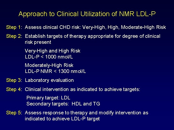 Approach to Clinical Utilization of NMR LDL-P Step 1: Assess clinical CHD risk: Very-High,
