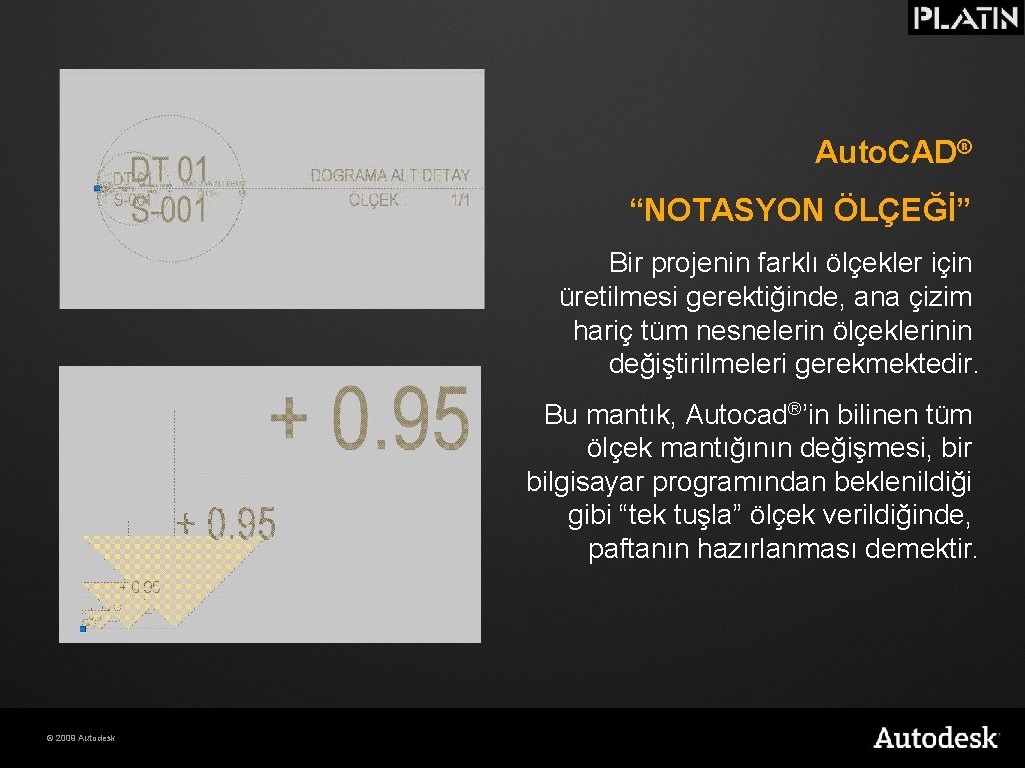 Auto. CAD® “NOTASYON ÖLÇEĞİ” Bir projenin farklı ölçekler için üretilmesi gerektiğinde, ana çizim hariç