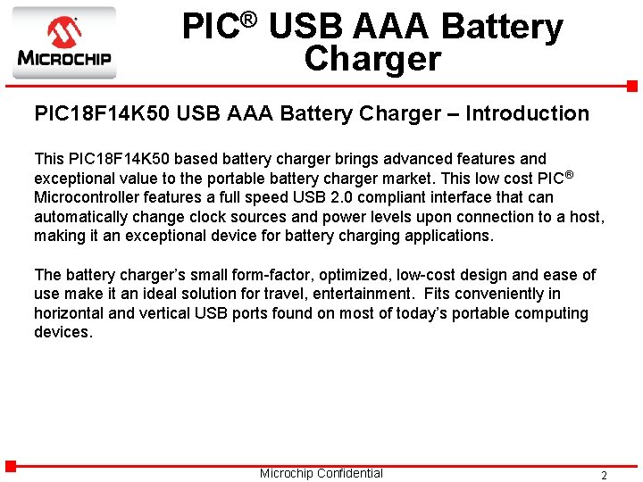 PIC® USB AAA Battery Charger PIC 18 F 14 K 50 USB AAA Battery