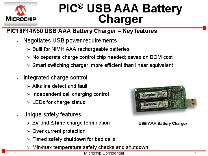 PIC® USB AAA Battery Charger PIC 18 F 14 K 50 USB AAA Battery