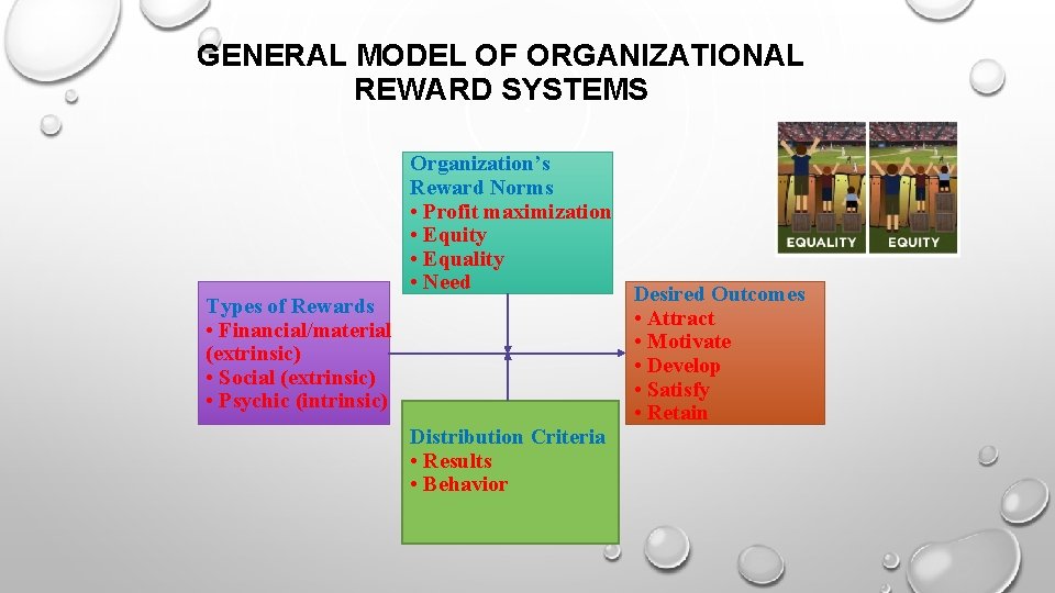 GENERAL MODEL OF ORGANIZATIONAL REWARD SYSTEMS Types of Rewards • Financial/material (extrinsic) • Social