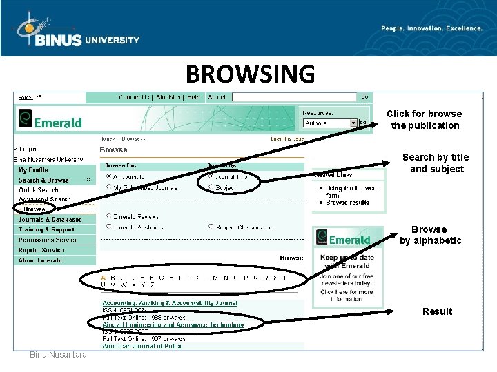 BROWSING Click for browse the publication Search by title and subject Browse by alphabetic