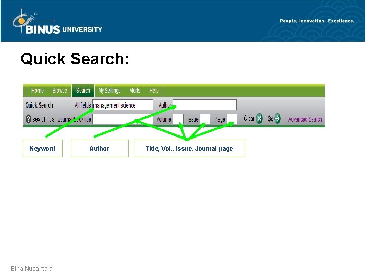 Quick Search: Keyword Bina Nusantara Author Title, Vol. , Issue, Journal page 